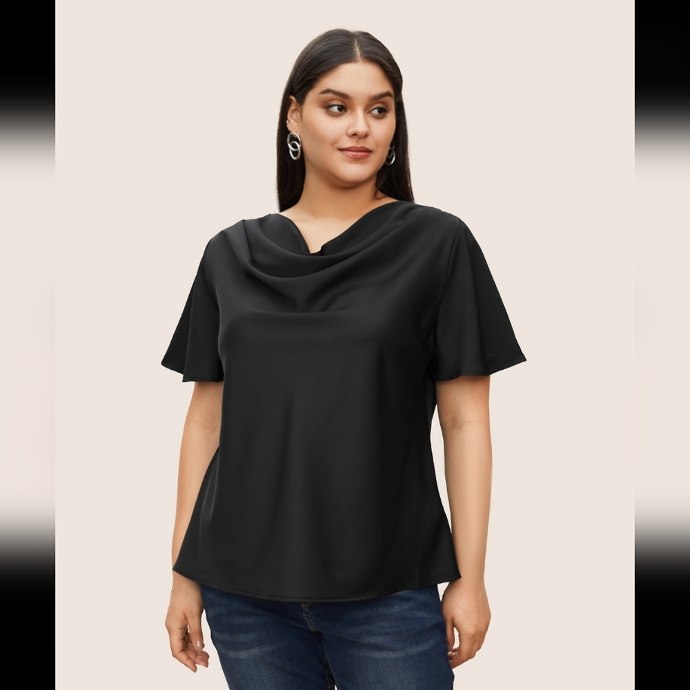 BloomChic Plain Cowl Neck Ruffle Sleeve Blouse Regular - Size 14/16 - XL/1X